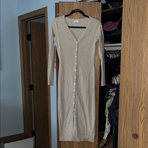 Sugarlips Beige Long Sleeve Button-Down Dress